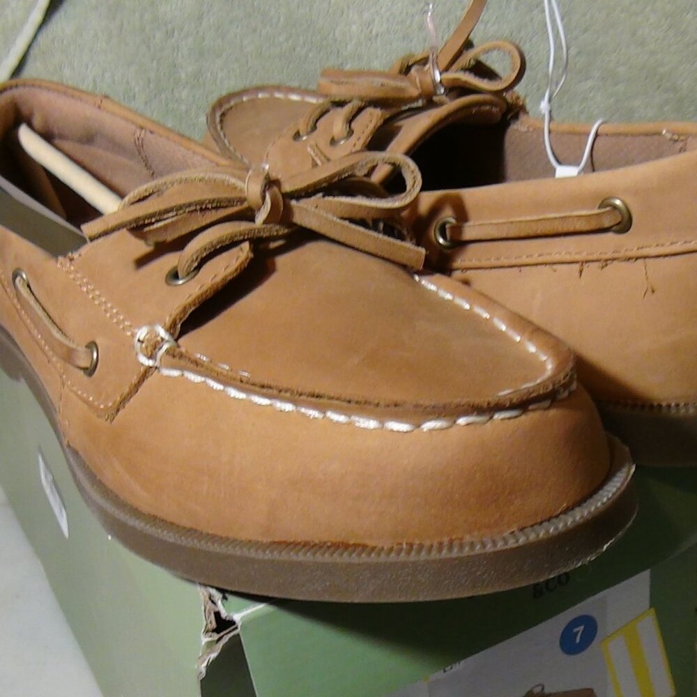 Goodfellow Co Mens Bennett Leather Boat Shoes Cognac Tan Memory Foam